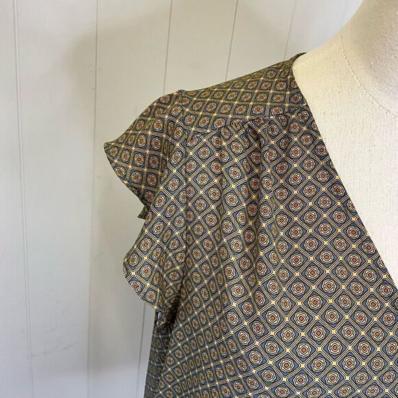 Carolina Belle Montreal Women’s Medium Yellow Blue Short Sleeve Blouse Top - Picture 3 of 13